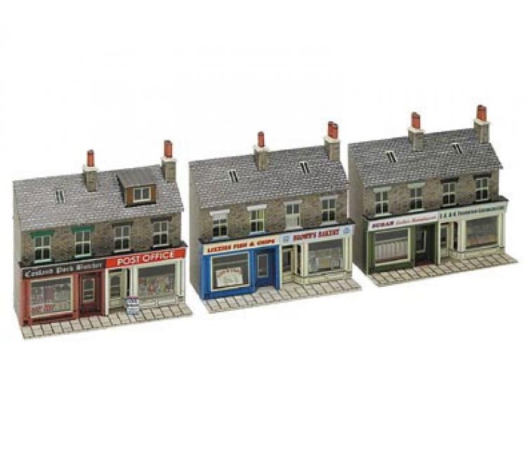 Low-relief terraced shops, stone