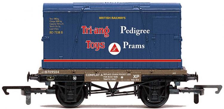 BR Conflat A Wagon #B709504 with Tri-ang Toys Container - In Stock