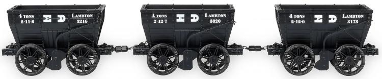 ex-NER P1 Chaldron Wagons - Earl of Durham 3-Pack (Black) - Pre Order